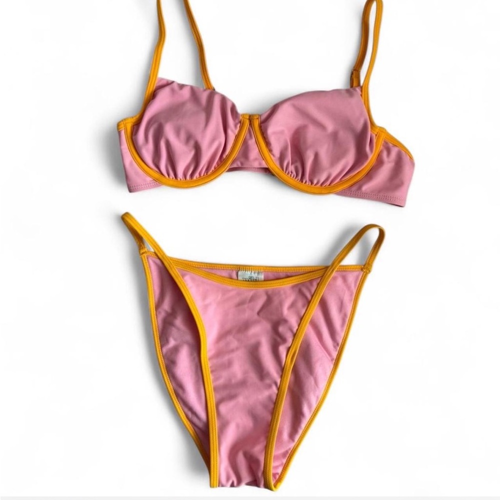Wild Fable Pink Bikini with Yellow Trim Two-Piece Swimsuit